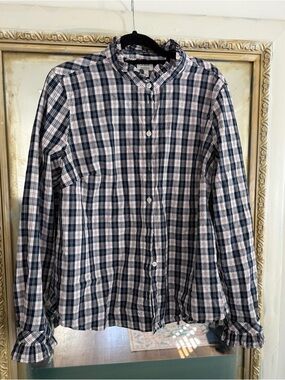 Women’s Navy and White Plaid Button-Up Shirt